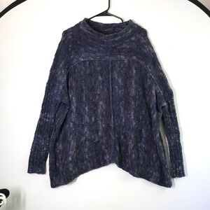 Free People Oversized Knit Pullover Sweater High Neck Tunic‎ Blue Small Comfy